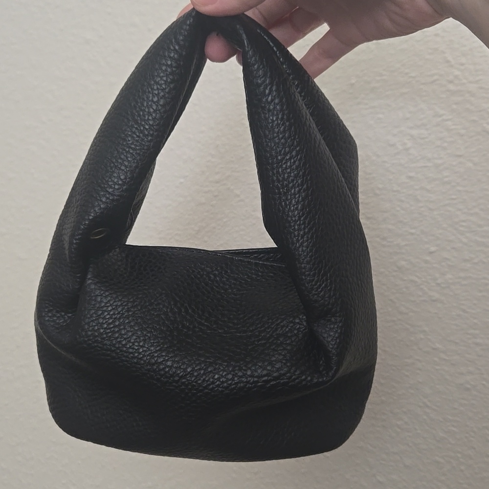 Black Faux Pebbled Leather Slouchy Hobo Bag Stylish Rare Mini Tote + Strap New - Picture 4 of 9